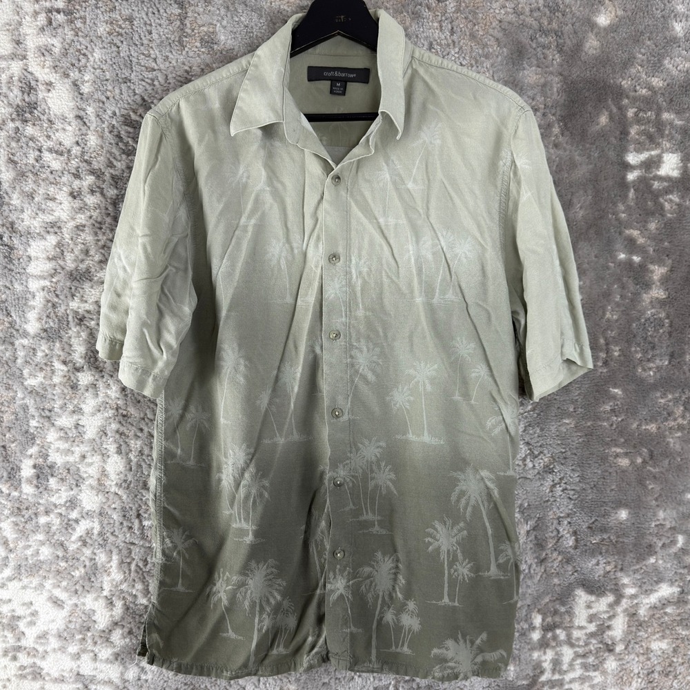 Croft & Barrow Sz M Palm Tree Hawaiian Aloha Button Up Shirt Green Short Sleeve